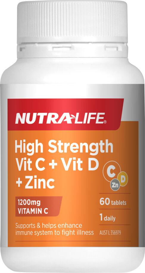 NutraLife High Strength Vit C + Vit D + Zinc 60t