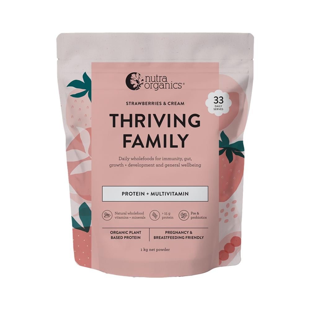 NUTRA ORGANICS ORGANIC THRIVING FAMILY PROTEIN (PROTEIN + MULTIVITAMIN) STRAWBERRIES & CREAM 1KG