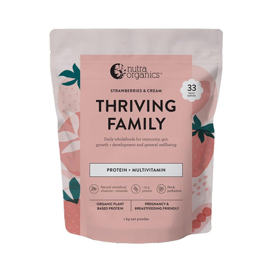 NUTRA ORGANICS ORGANIC THRIVING FAMILY PROTEIN (PROTEIN + MULTIVITAMIN) STRAWBERRIES & CREAM 1KG