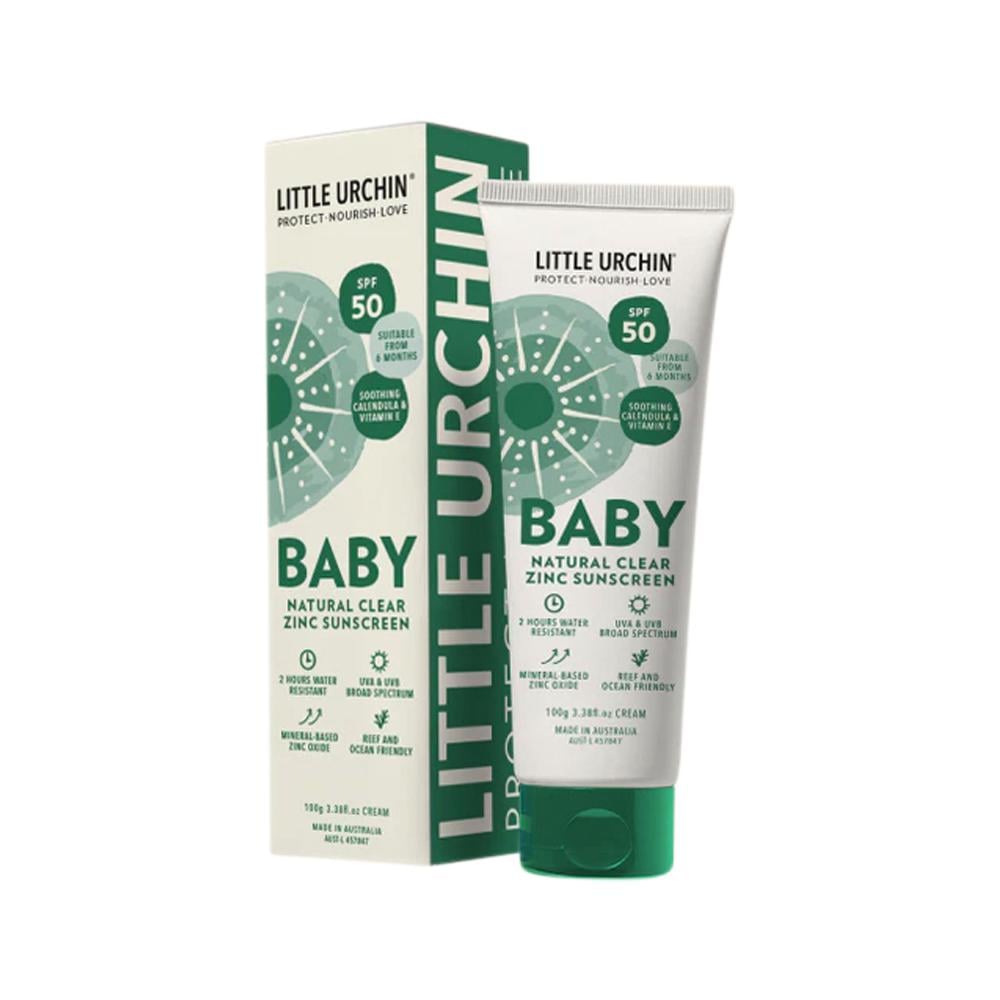 LITTLE URCHIN NATURAL BABY SUNSCREEN CLEAR ZINC SPF 50 100G