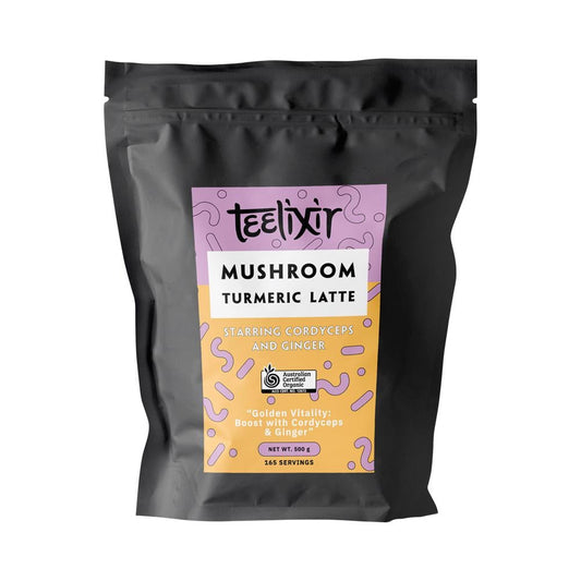 TEELIXIR ORGANIC MUSHROOM TURMERIC LATTE (STARRING CORDYCEPS AND GINGER) 500G