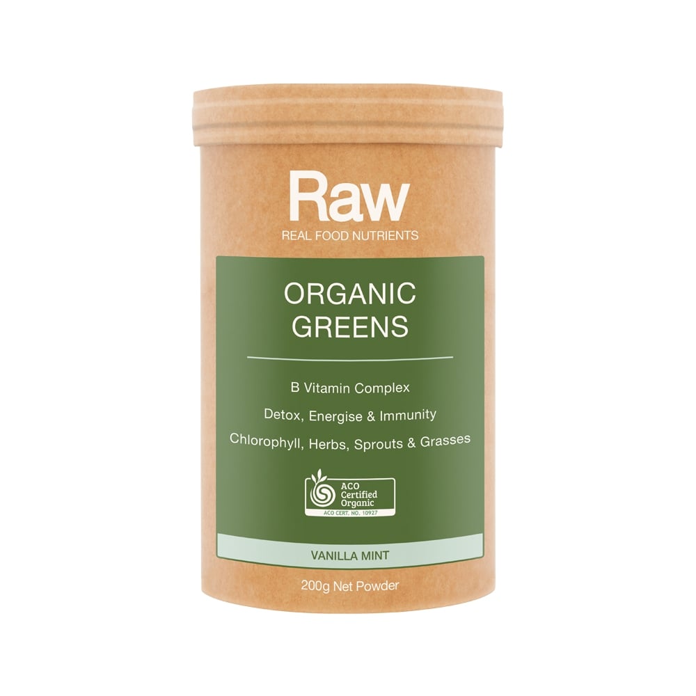 RAW REAL FOOD NUTRIENTS ORGANIC GREENS VANILLA MINT 200G