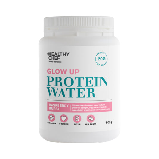 THE HEALTHY CHEF PROTEIN WATER GLOW UP RASPBERRY BURST 600G