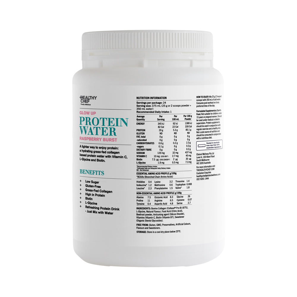 THE HEALTHY CHEF PROTEIN WATER GLOW UP RASPBERRY BURST 600G