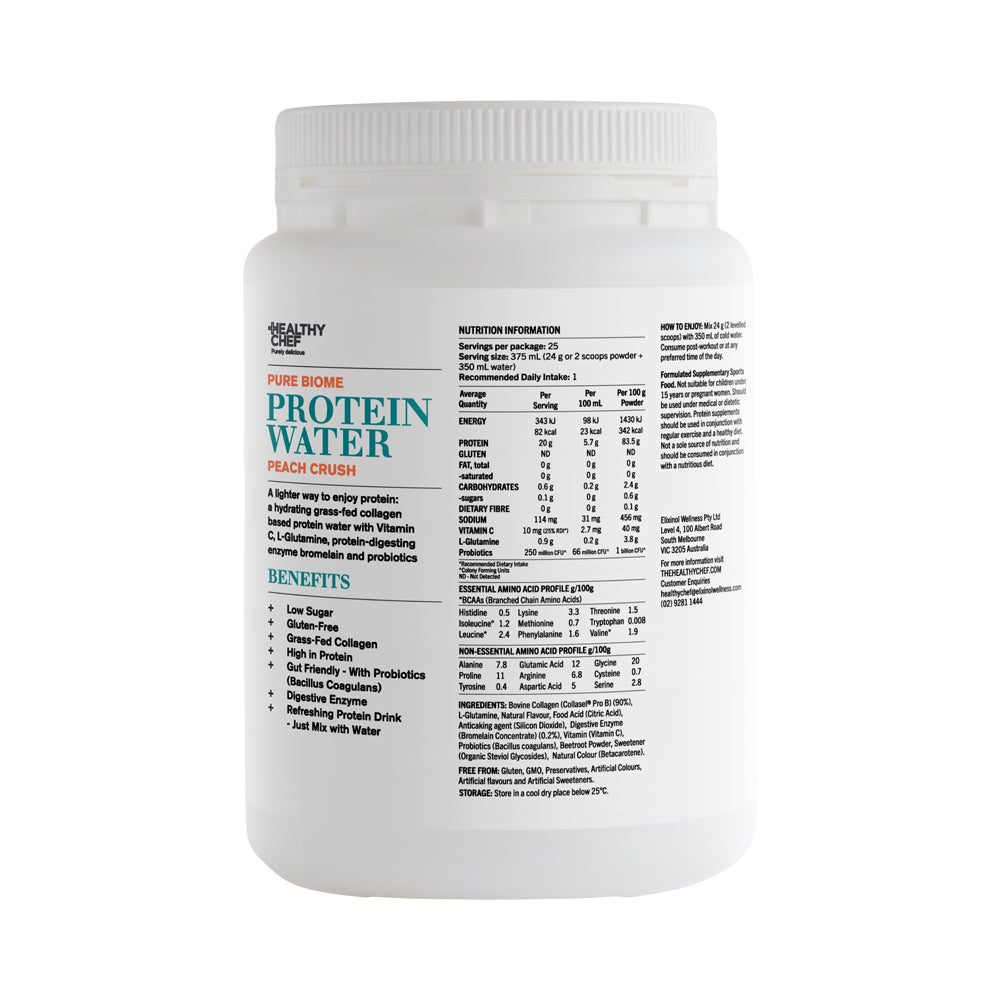 THE HEALTHY CHEF PROTEIN WATER PURE BIOME PEACH CRUSH 600G