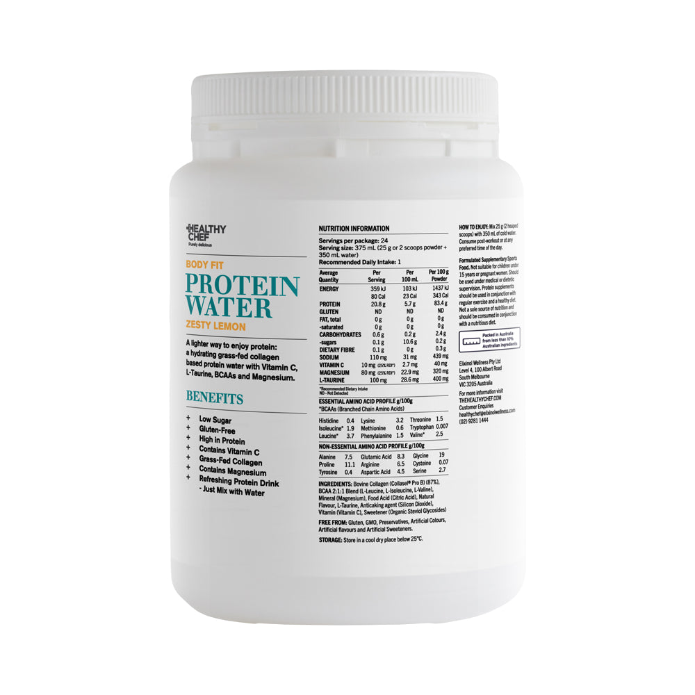 THE HEALTHY CHEF PROTEIN WATER BODY FIT ZESTY LEMON 600G