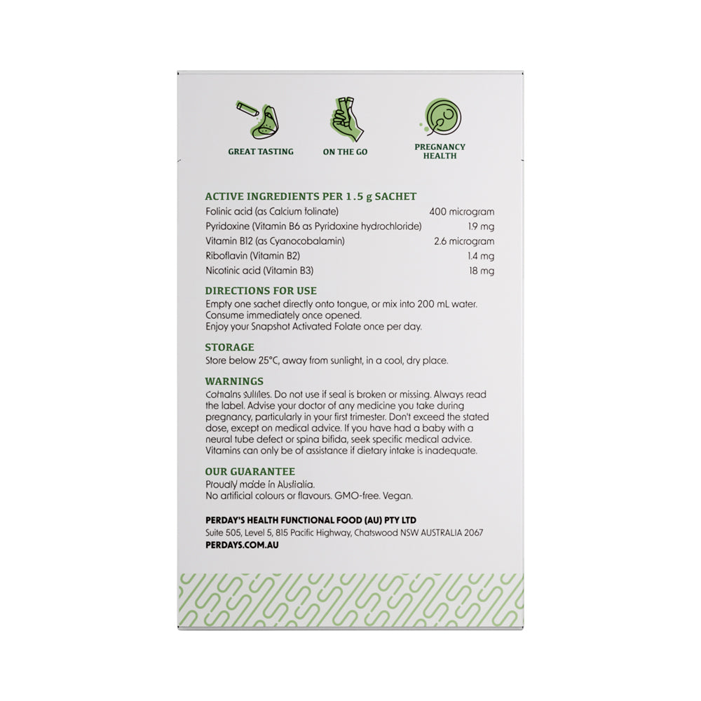 SNAP SHOT ACTIVATED FOLATE ZESTY MOJITO FLAVOURED SACHET 1.5G X 20 PACK