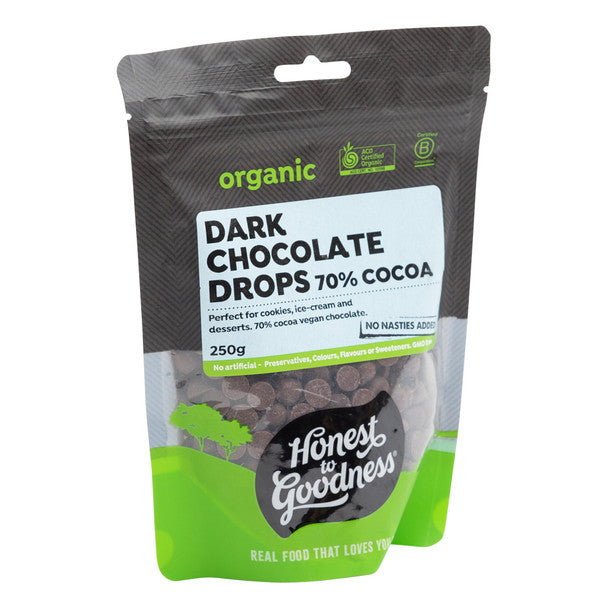 Organic Dark Chocolate Drops 70% Cocoa 250g