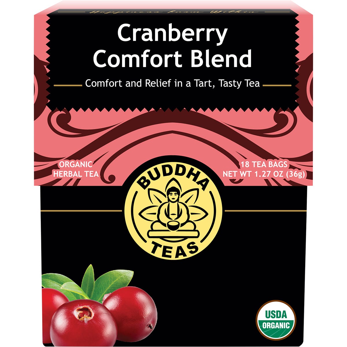 Buddha Teas Organic Herbal Tea Bags Cranberry Comfort Blend18pk