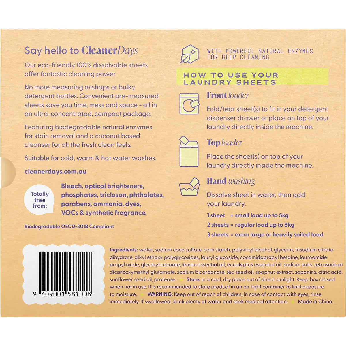 Cleaner Days Laundry Detergent Sheets Lemon + Eucalyptus 60pcs