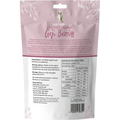 Dried Goji Berries Certified Organic 250g