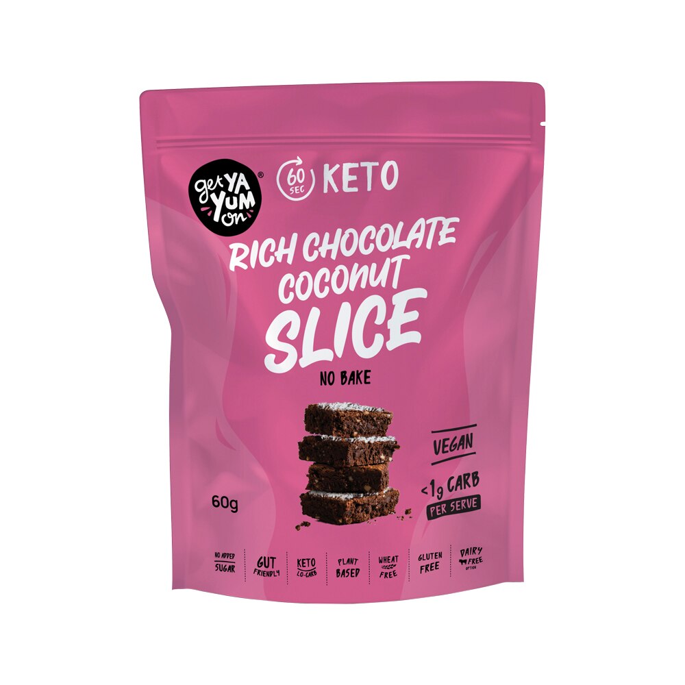 Get Ya Yum On (60 sec Keto) Rich Chocolate Coconut Slice (No Bake) 60g