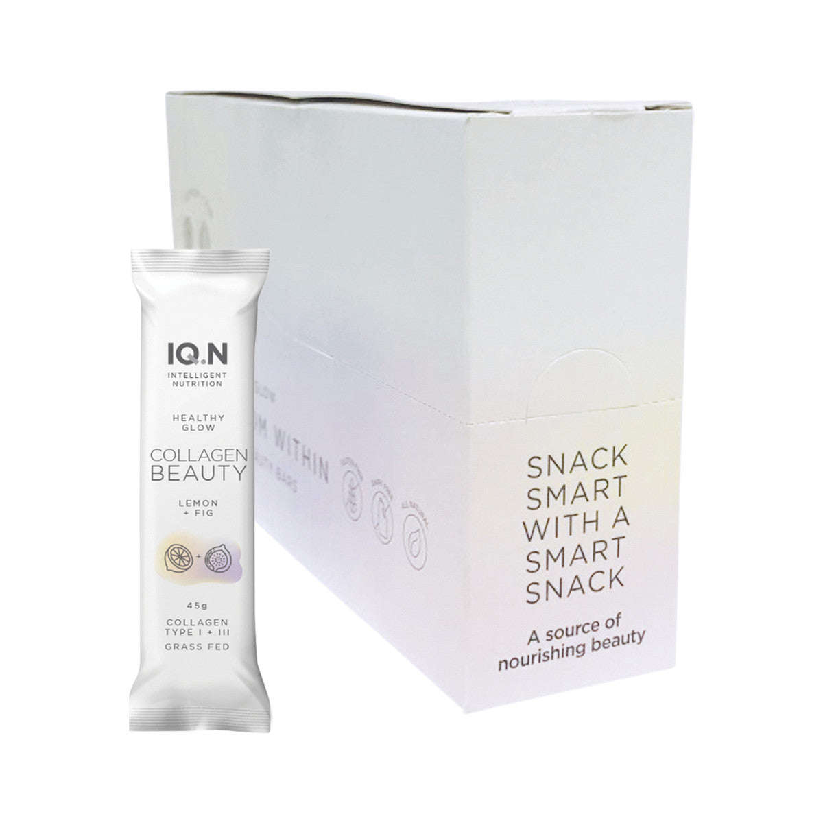 IQ.N INTELLIGENT NUTRITION Collagen Beauty Bar (Healthy Glow) Lemon + Fig 45g x 10 Display