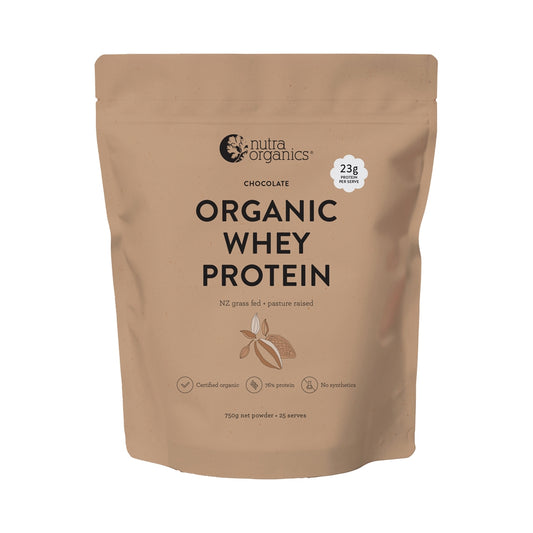 NUTRA ORGANICS ORGANIC WHEY PROTEIN NZ GRASS FED + PASTURE RAISED CHOCOLATE 750G