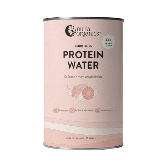 NUTRA ORGANICS PROTEIN WATER COLLAGEN + WHEY PROTEIN ISOLATE BERRY BLISS 450G