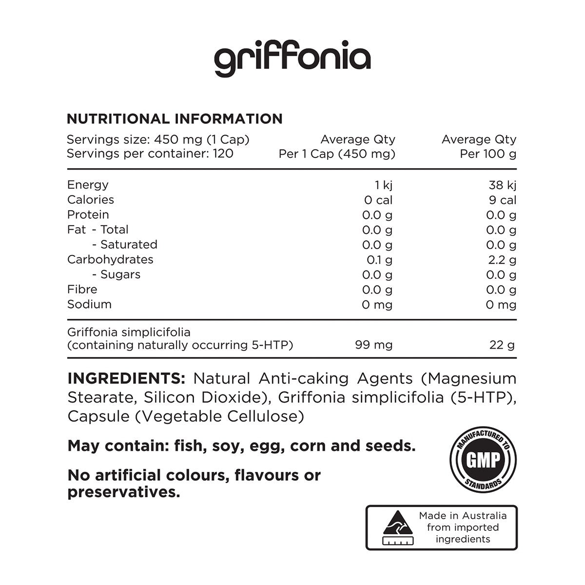 Griffonia Naturally Occuring 5-HTP 120 Caps