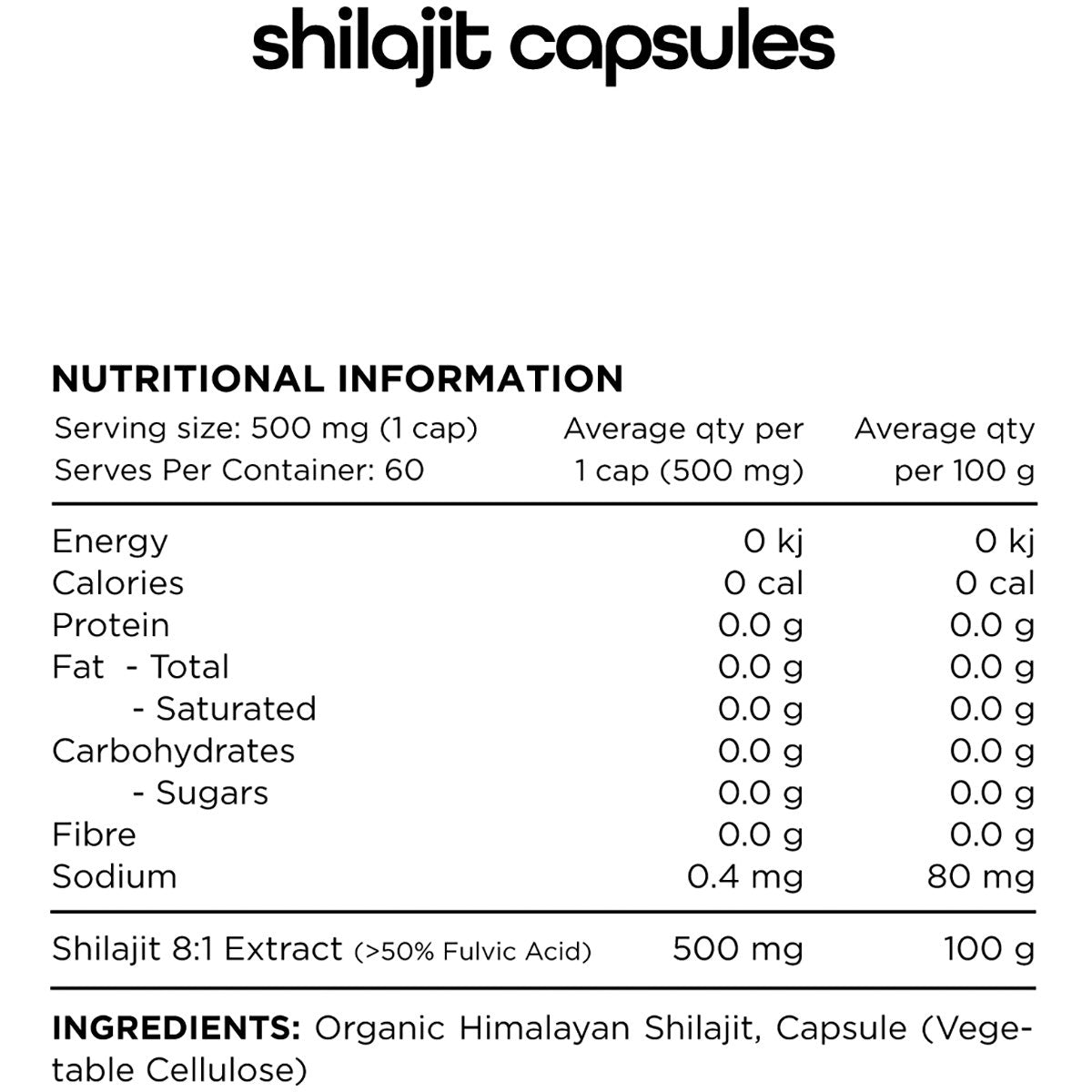 Shilajit Organic Himalayan Shilajit 8:1 60 Caps
