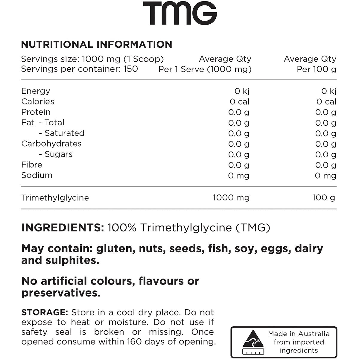 TMG 100% Pure Trimethylgycine 150g