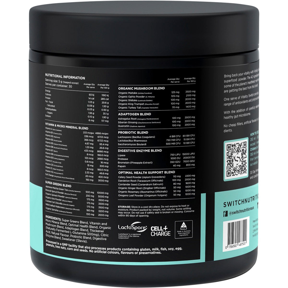 Vitality Revitalising Greens Powder Strawberry Kiwi 150g