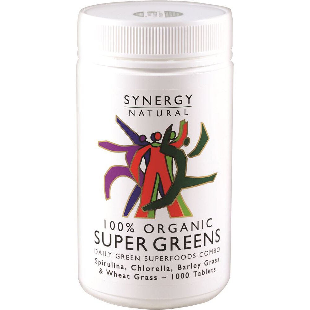 Synergy Natural Organic Super Greens (Spirulina, Chlorella, Barley Grass & Wheat Grass) 1000t