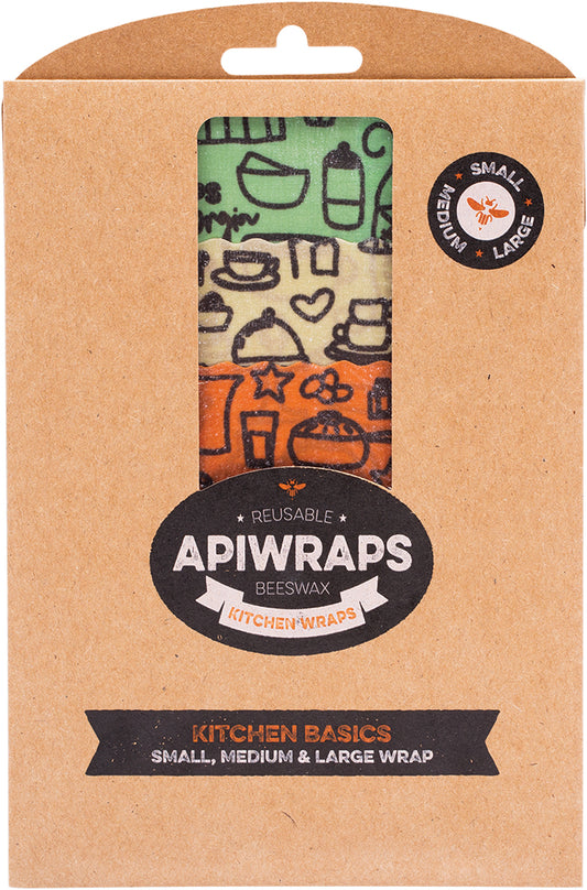 APIWRAPS Reusable Beeswax Wraps - Kitchen - 1 x Small, Medium & Large 3pk