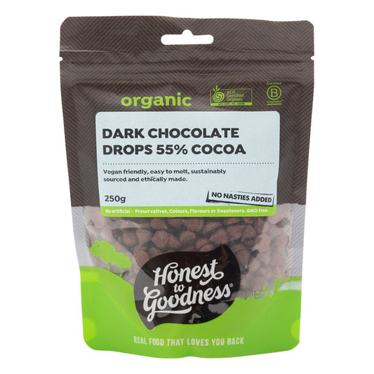 Honest To Goodness Organic Dark Chocolate Drops 55% Cocoa 250g