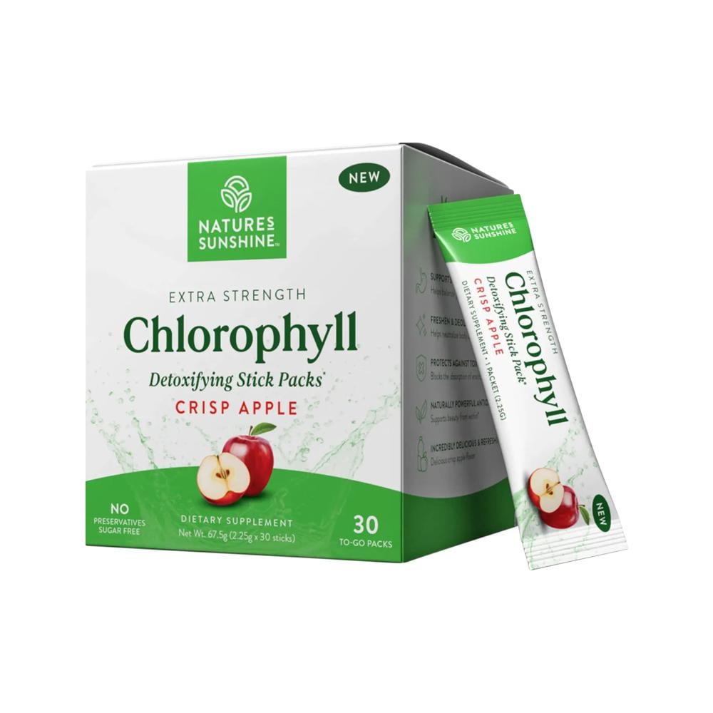 NATURES SUNSHINE POWDERED CHLOROPHYLL CRISP APPLE SACHETS 2.25G X 30 PACK