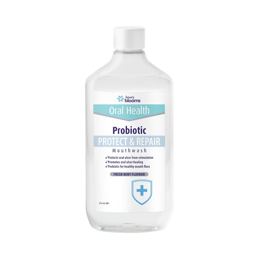 HENRY BLOOMS ORAL HEALTH PROBIOTIC MOUTHWASH PROTECT REPAIR MINT 375ML