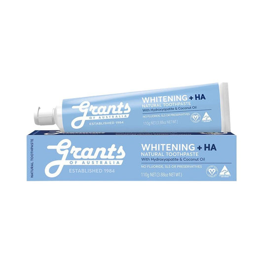 GRANTS OF AUSTRALIA NATURAL TOOTHPASTE WHITENING + HA HYDROXYAPATITE & COCONUT OIL 110G