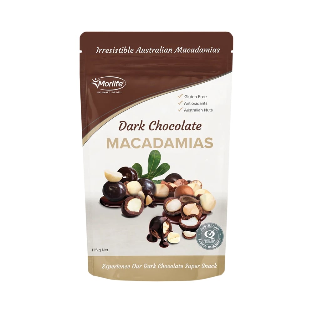 MORLIFE DARK CHOC MACADAMIAS 125G