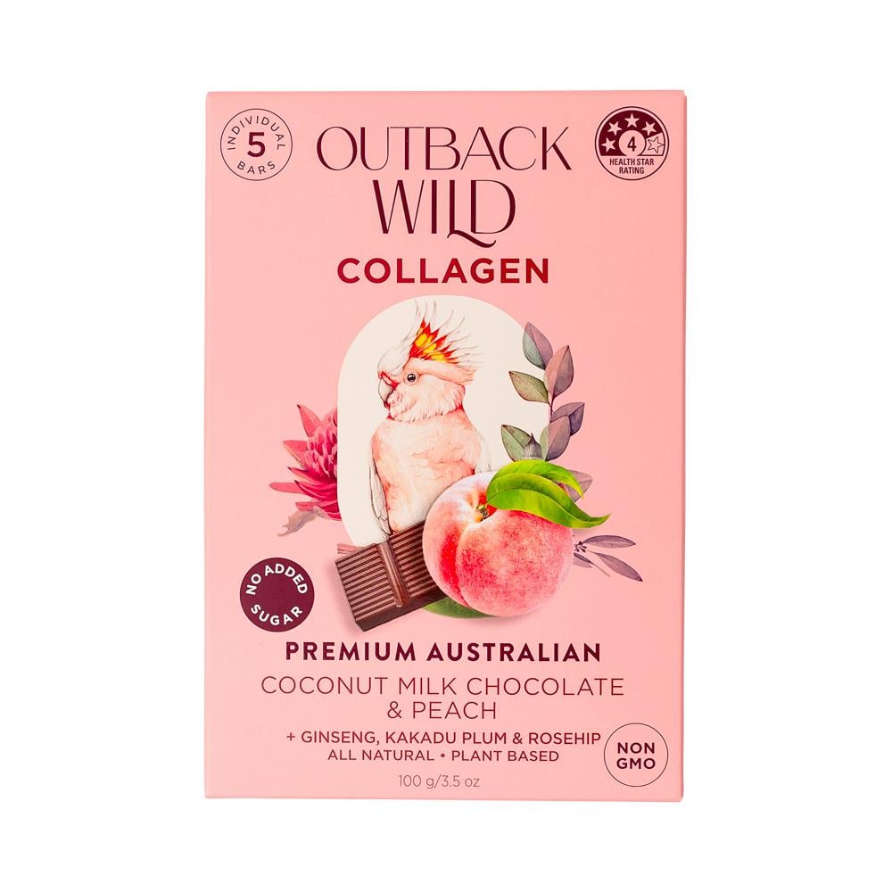 OUTBACK WILD COLLAGEN COCONUT MILK CHOCOLATE & PEACH 20G X 5PK