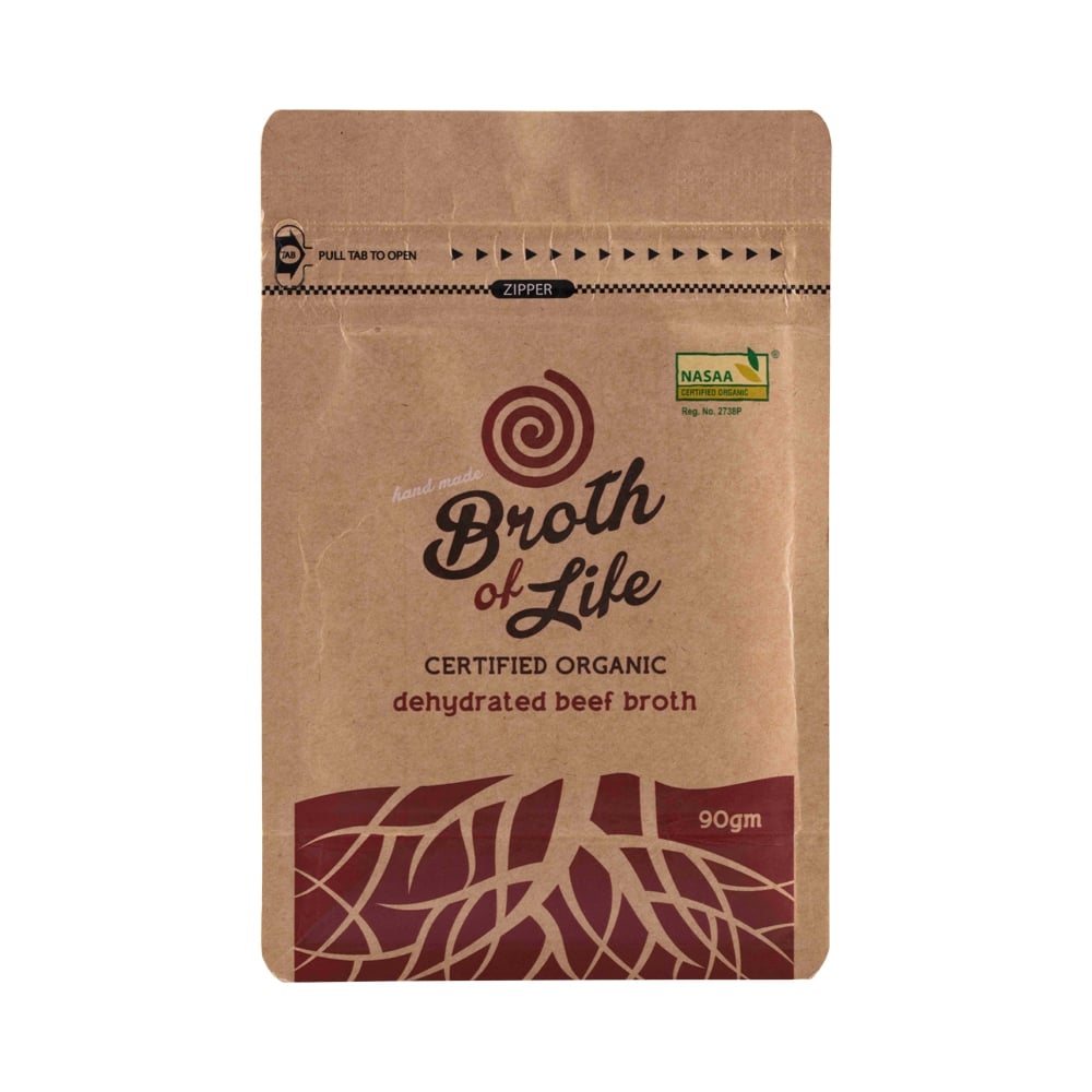 BROTH OF LIFE ORGANIC DEHYDRATED BEEF BROTH REFILL SATCHEL 90G