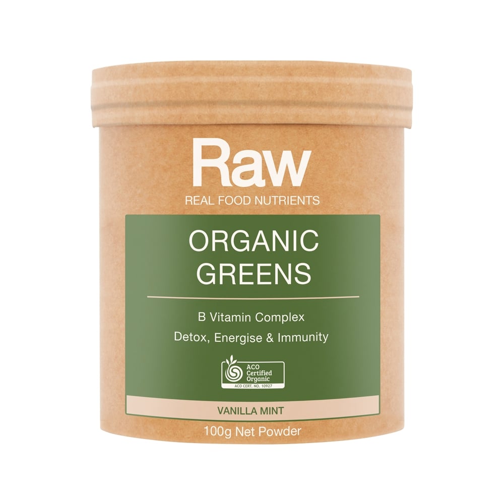 RAW REAL FOOD NUTRIENTS ORGANIC GREENS VANILLA MINT 100G