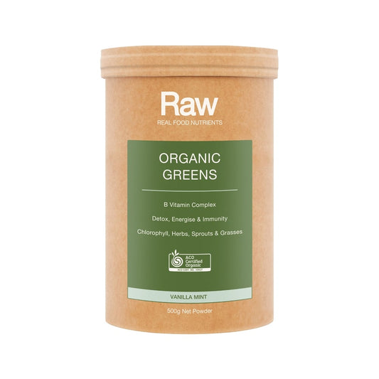 RAW REAL FOOD NUTRIENTS ORGANIC GREENS VANILLA MINT 500G