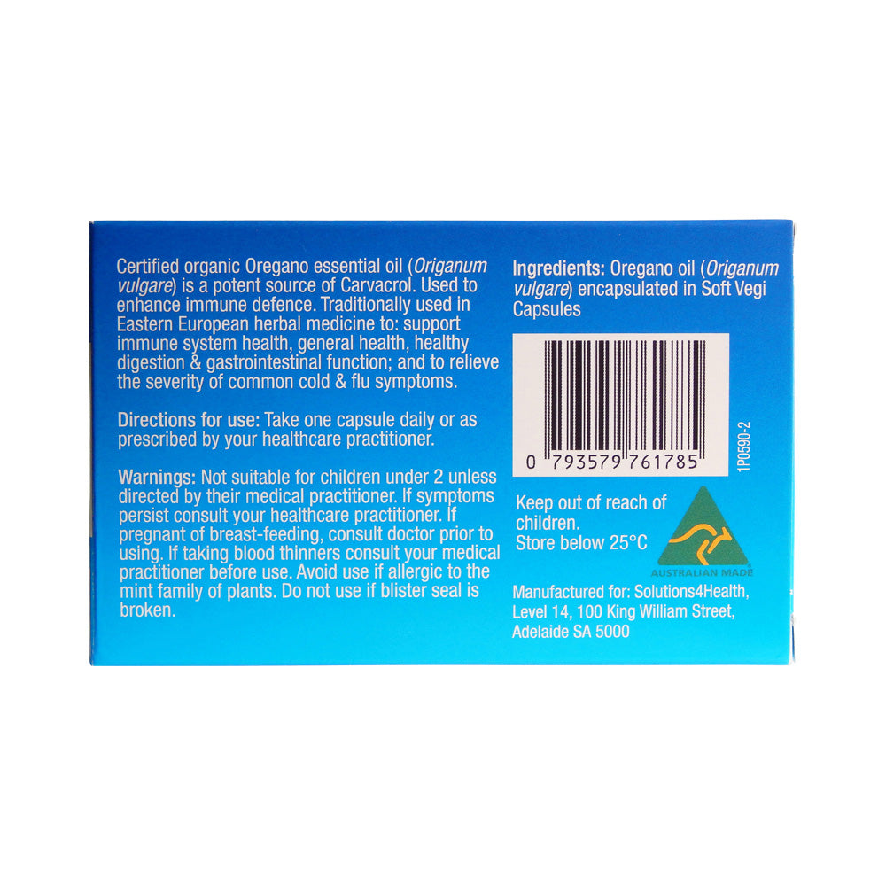 SOLUTIONS 4 HEALTH ORGANIC OIL OF WILD OREGANO CAPSULES 10VC