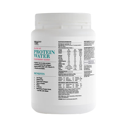 THE HEALTHY CHEF PROTEIN WATER GLOW UP RASPBERRY BURST 600G
