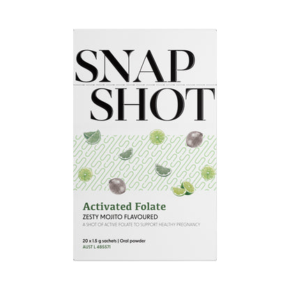 SNAP SHOT ACTIVATED FOLATE ZESTY MOJITO FLAVOURED SACHET 1.5G X 20 PACK