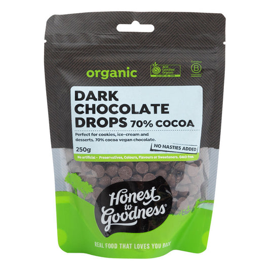 Organic Dark Chocolate Drops 70% Cocoa 250g