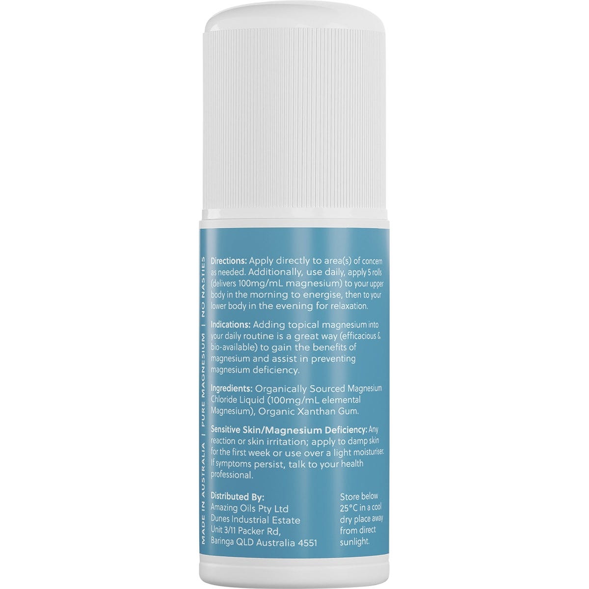 AMAZING OILS Magnesium Daily Gel - Pure Magnesium Gel Roll-On 60ml