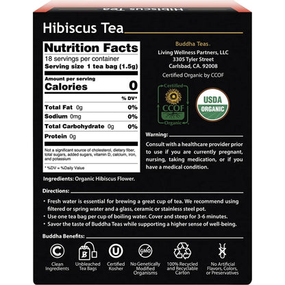 Buddha Teas	Organic Herbal Tea Bags Hibiscus Tea 18pk