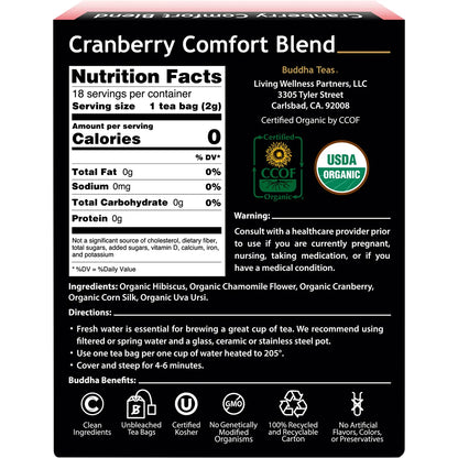 Buddha Teas	Organic Herbal Tea Bags Cranberry Comfort Blend18pk