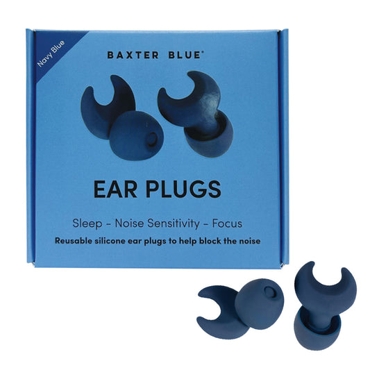 Baxter Blue Reusable Silicone Noise Reduction Ear Plugs (with 3 Mixed Size Interchangeable Heads) Navy