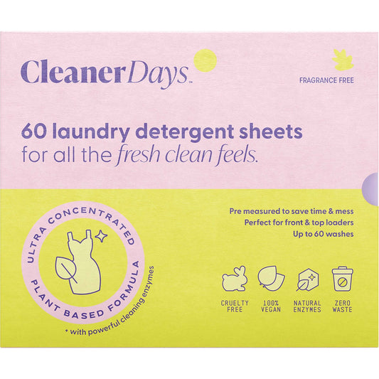 Cleaner Days	Laundry Detergent Sheets Fragrance Free 60pcs