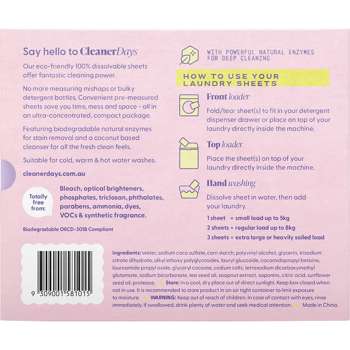 Cleaner Days	Laundry Detergent Sheets Fragrance Free 60pcs