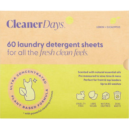 Cleaner Days	Laundry Detergent Sheets Lemon + Eucalyptus 60pcs