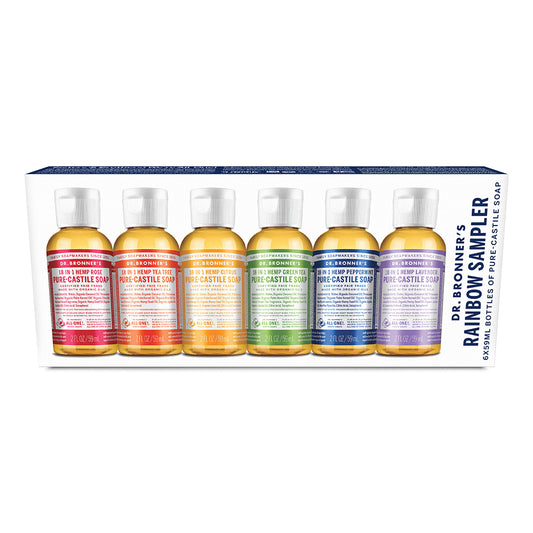 Dr. Bronner's Pure-Castile Soap Liquid (Hemp 18-in-1) Rainbow Sampler 59ml x 6 Pack