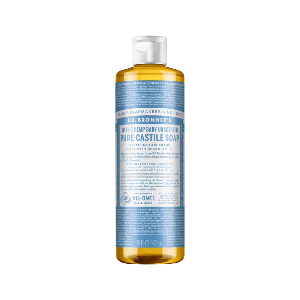 Dr. Bronner's Pure-Castile Soap Liquid (Hemp 18-in-1) Unscented (Baby) 473ml