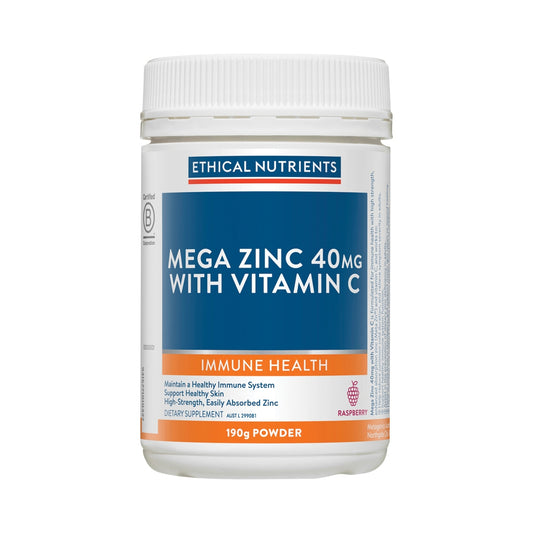 ETHICAL NUTRIENTS MEGA ZINC 40MG VITAMIN C RASPBERRY 190G