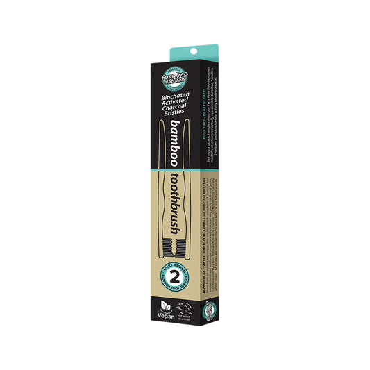 Essenzza Fuss Free Naturals Bamboo Toothbrush with Activated Charcoal Bristles Medium x 2 Pack
