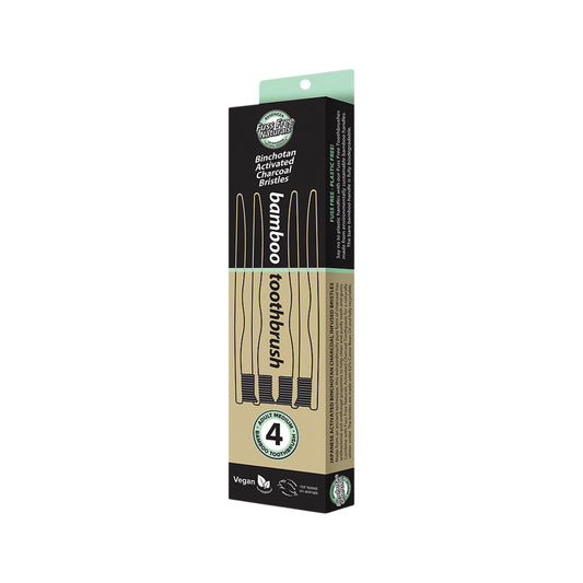 Essenzza Fuss Free Naturals Bamboo Toothbrush with Activated Charcoal Bristles Medium x 4 Pack